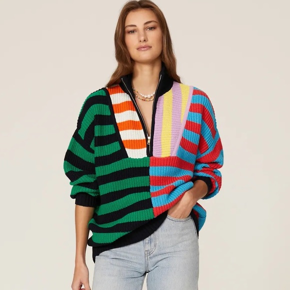 STAUD Hampton Striped Half-Zip Knit Sweater - Picture 3 of 4